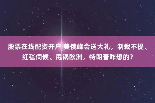 股票在线配资开户 美俄峰会送大礼，制裁不提、红毯伺候、甩锅欧洲，特朗普咋想的？